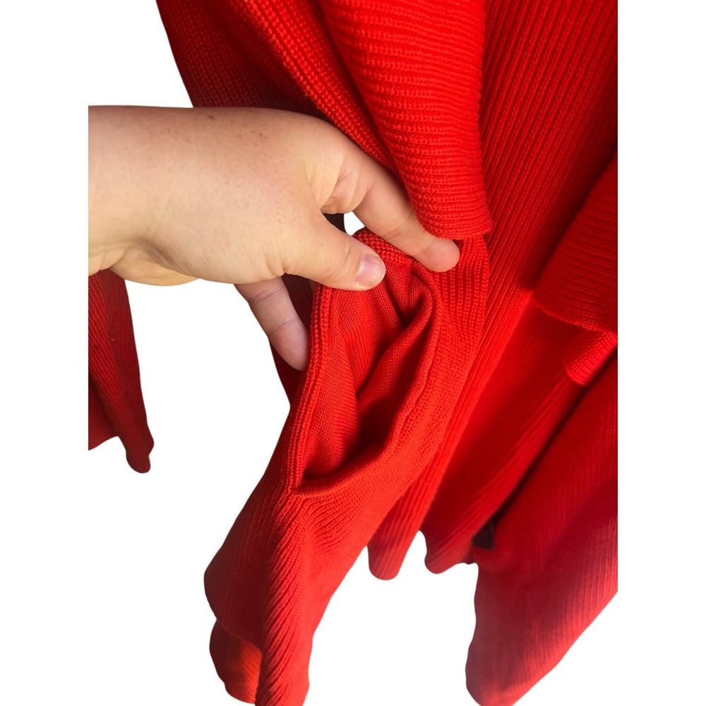 J. McLaughlin Red Knit Cardigan Open Front Duster Sweater Ribbed Long Sleeve - Picture 4 of 5
